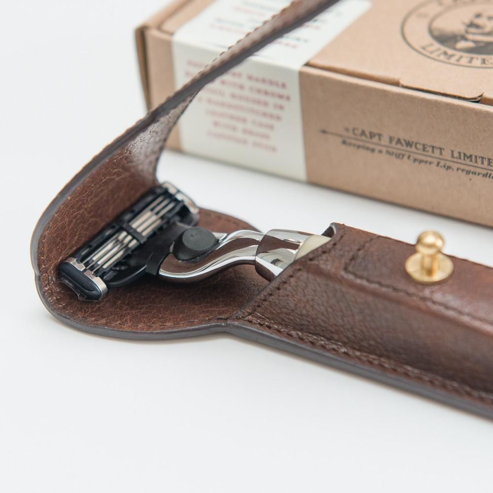 Captain Fawcett Handcrafted Mach 3 Razor with Luxury Leather Case - NEW