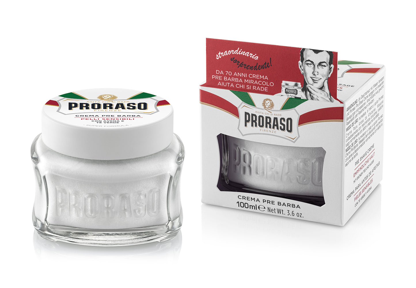 Proraso Pre Shave Cream Tub Sensitive Green Tea & Oatmeal (white) 100ml