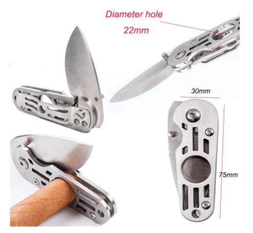 2 In 1 Stainless Steel Cigar Cutter & Pocket Knife