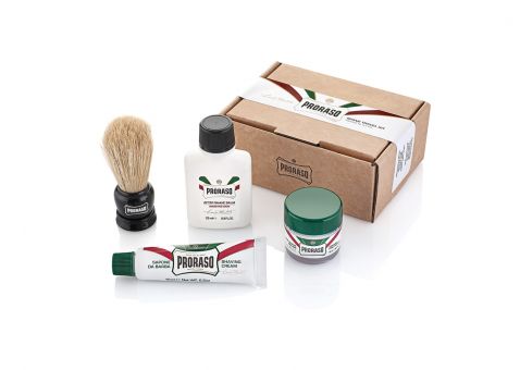 Proraso Proraso Travel Kit - Pre Shave Refresh (15ml), Shave Cream Tube Refresh (10ml), After Shave Balm Sensitive (25ml) & Mini Shave Brush